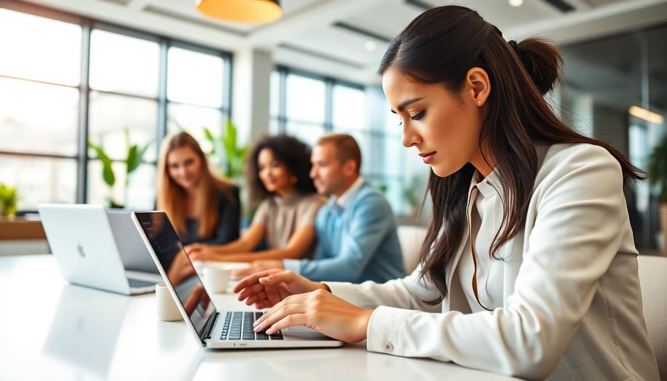 Engaging enterprise assistant collaborating with a team in a modern office space.