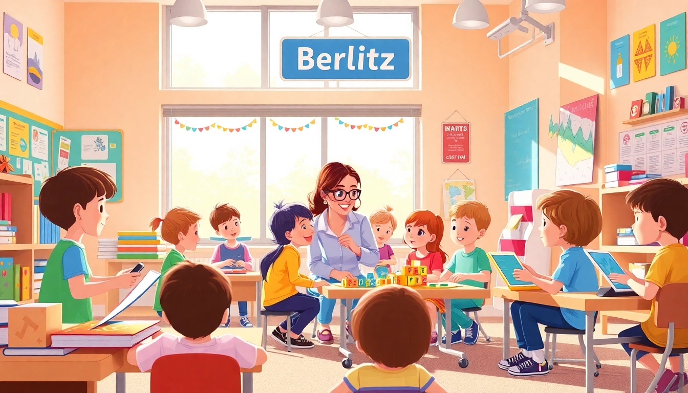 ベルリッツキッズのクラスで英語を学ぶ積極的な子どもたちの様子。ベルリッツキッズ 口コミを強調。