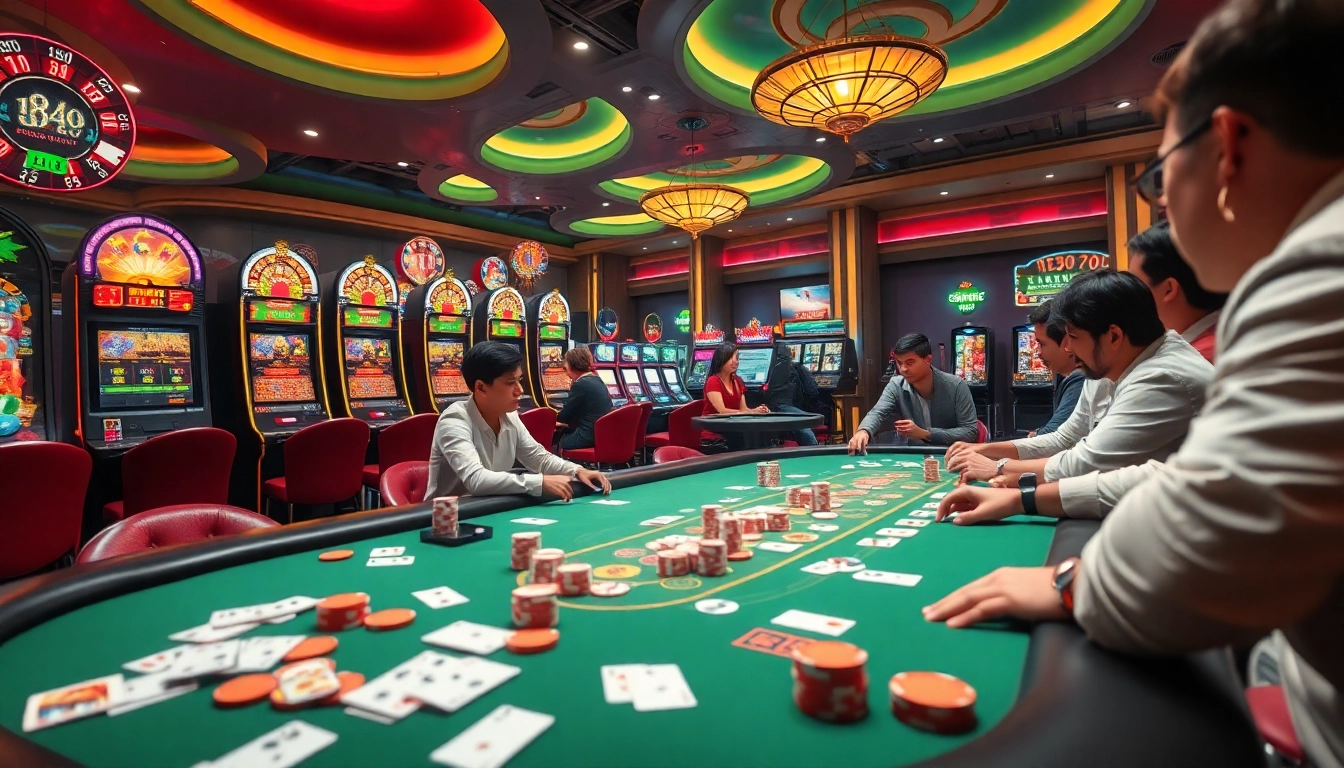 Experience thrilling poker action at a luxurious casino setting featuring TV88 gaming elements.