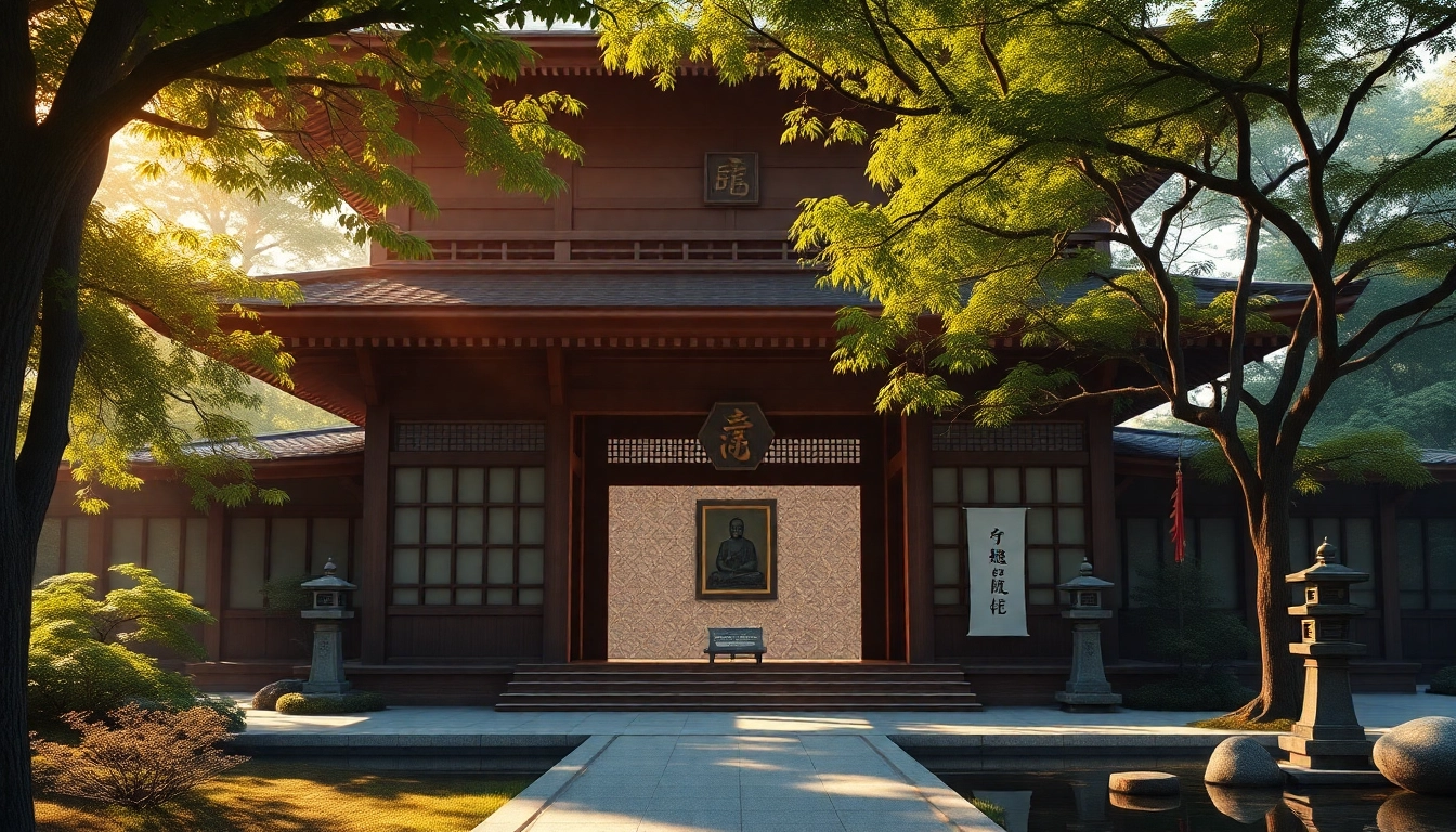 緑豊かな木々と穏やかな庭園に囲まれた、即身仏を安置する静かな日本の寺院。