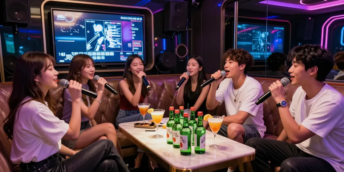 강남가라오케에서 친구들과 프라이빗하게 노래를 부르는 모습