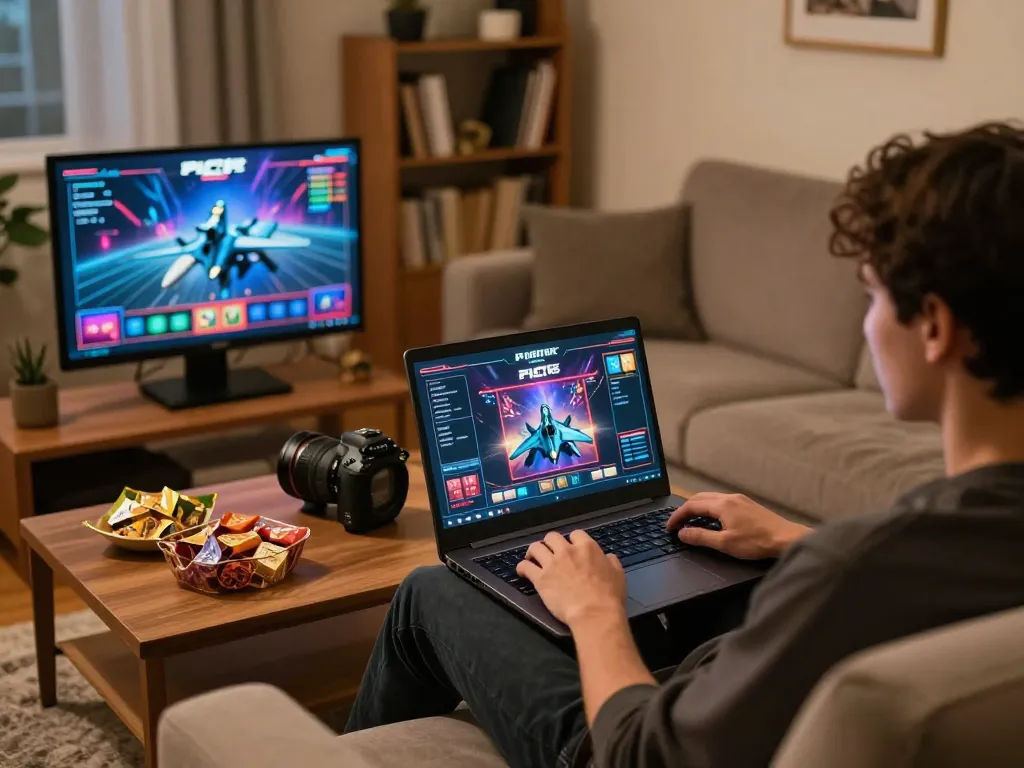 Engaging F168 đăng nhập session on laptop at home, focusing on online gambling atmosphere and excitement.