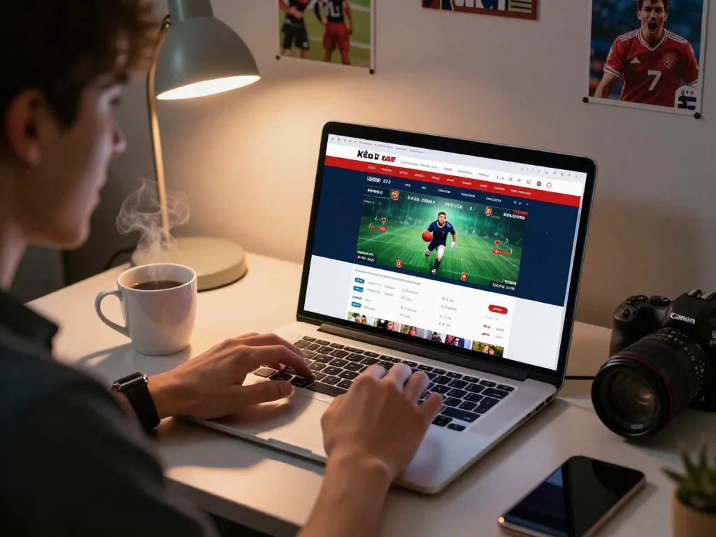 Engaging in Kèo nhà cái online betting strategy from a cozy home office.