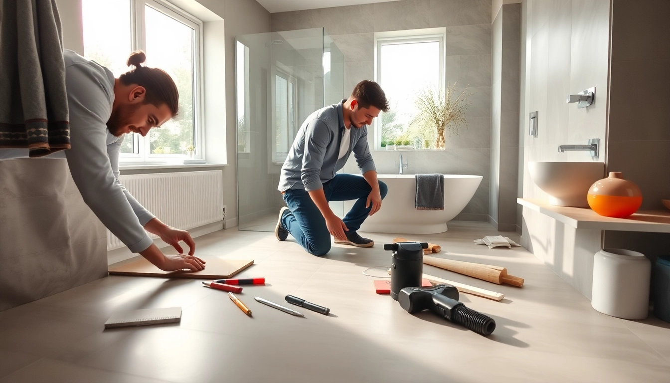 Bathroom fitters Manchester installing modern tiles and fixtures in a stylish renovation.