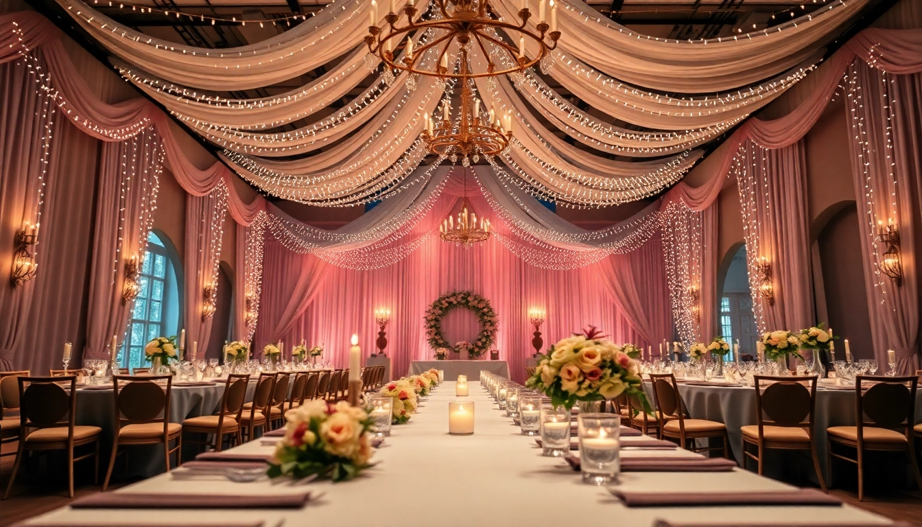 Festlich dekorierter hochzeitssaal mit romantischen Details und eleganten Arrangements.
