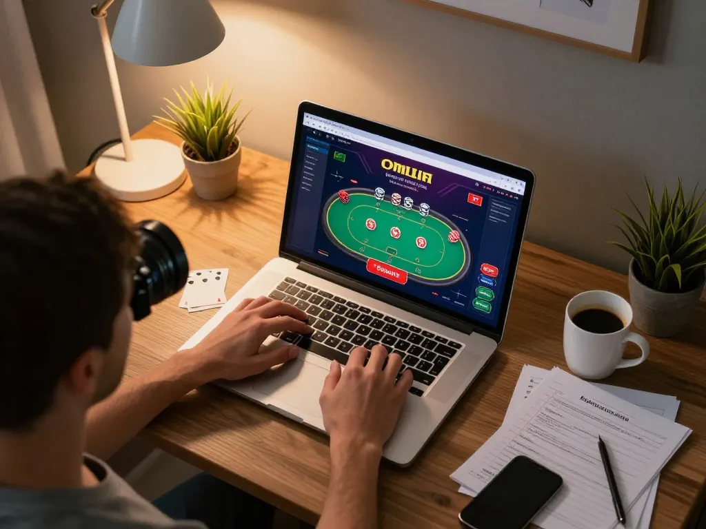 EE88 players enjoying strategic online poker gameplay from a stylish home setup, enhancing the gaming experience