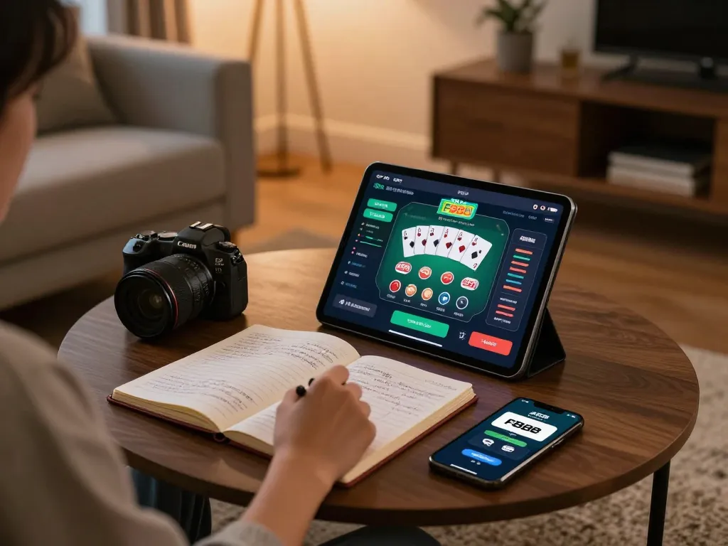 Engaging with Nhà Cái FB88 on a tablet while reviewing betting strategies in a cozy home setting.