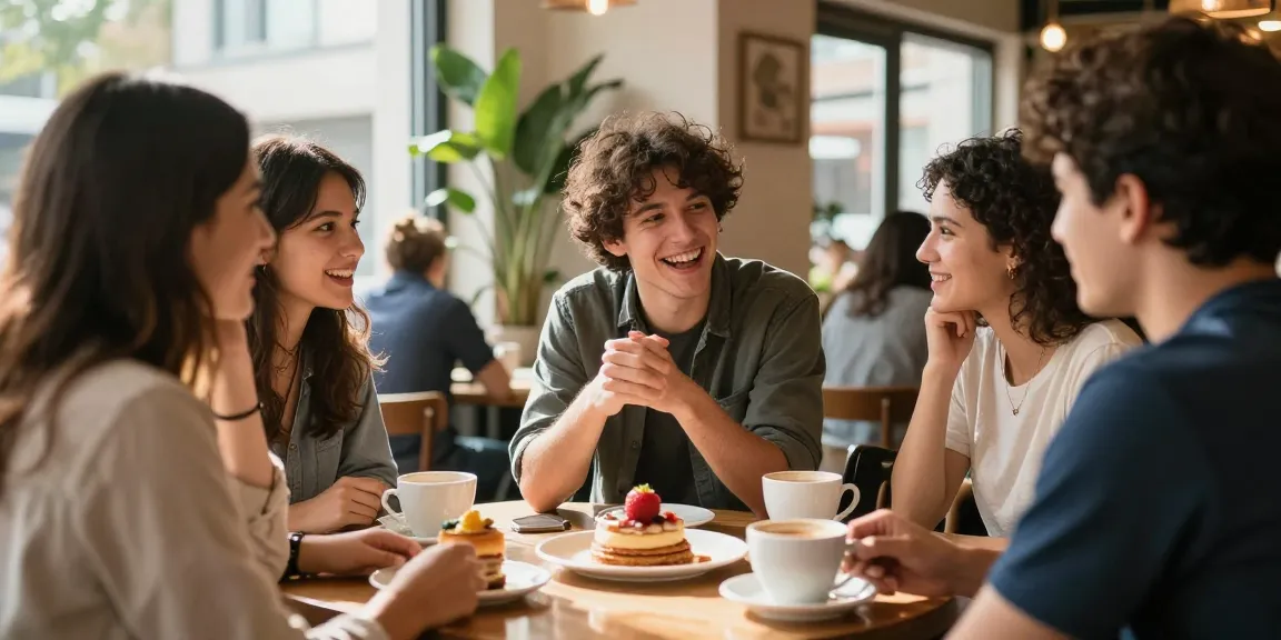 Friends sharing stories about a crush on someone in a cozy coffee shop.