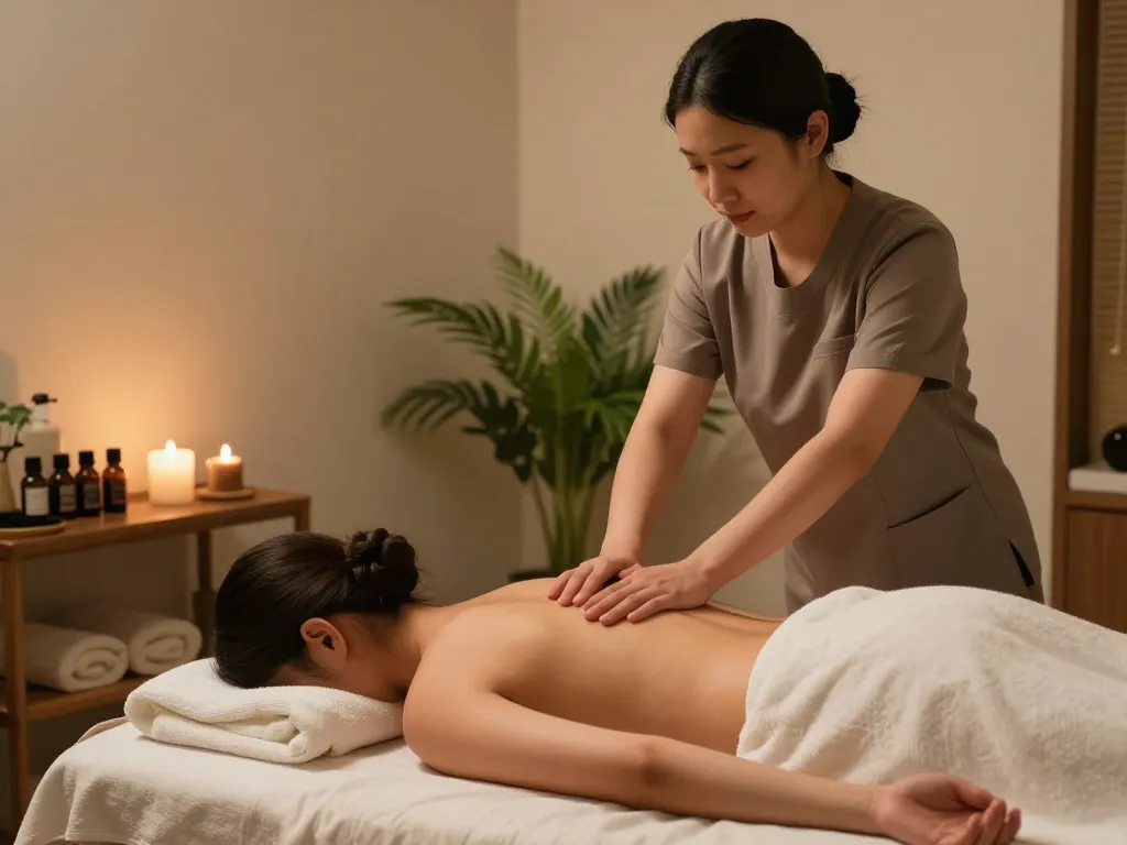 Relaxing 삼산동마사지 session in a tranquil spa environment.