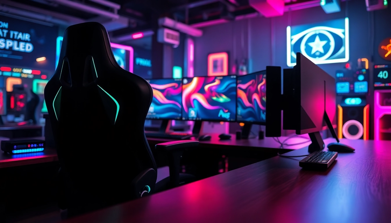Pemain bersiap untuk slot depo 1k dengan setup gaming canggih dan pencahayaan dramatis.