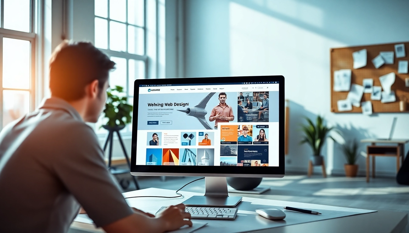 Creative workspace with a website design on screen by Hereford Website Designers.