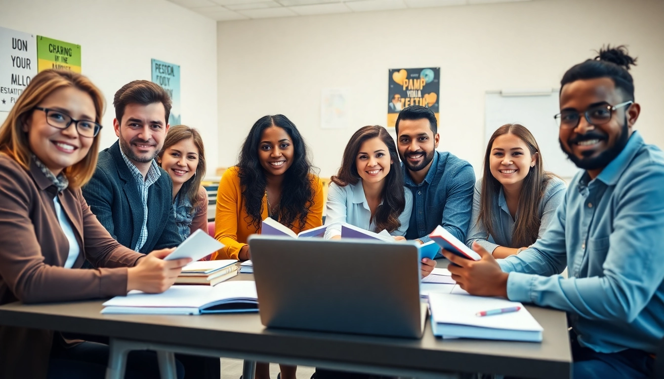 PMP exam support group studying in a modern classroom with focused expressions on their faces.