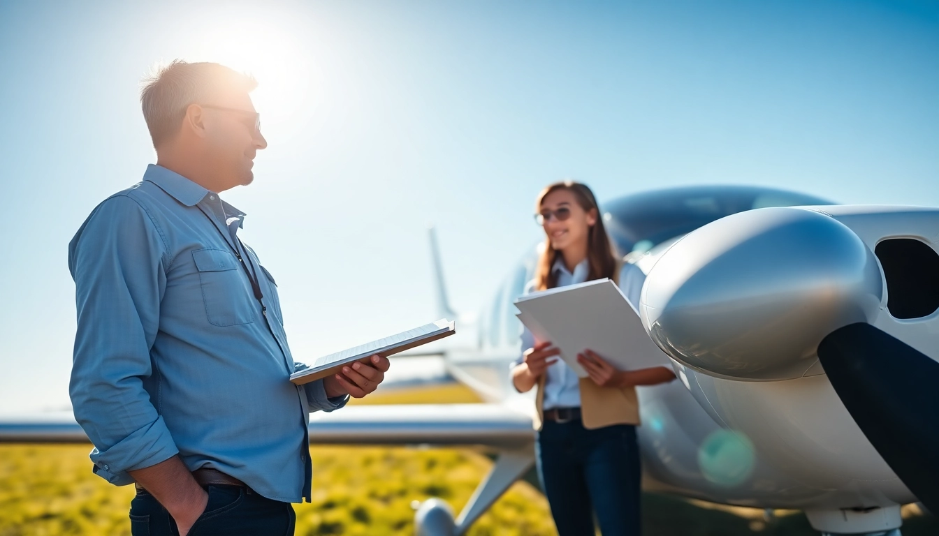 Pilots engage in hands-on pilot license training near me, surrounded by aircraft and bright skies.