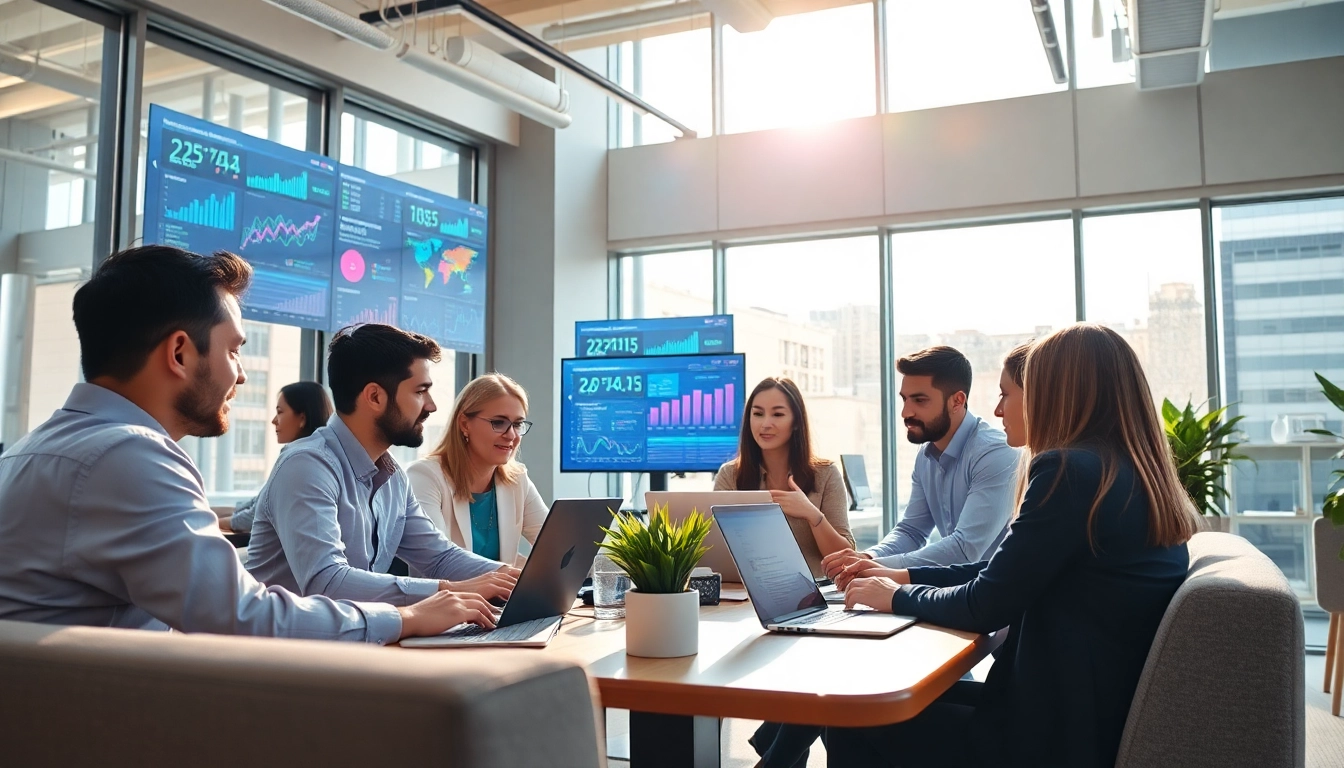 Creative collaboration in a digital marketing company office environment.