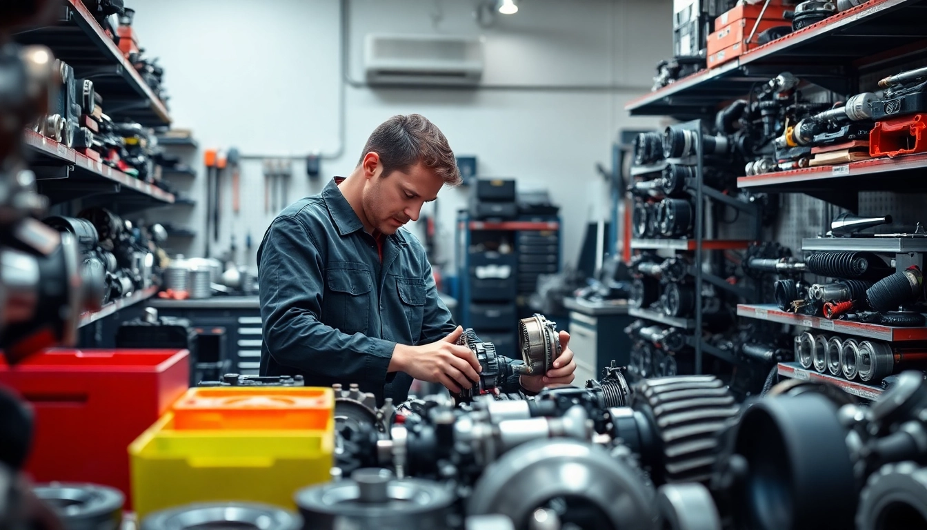 Explore OEM auto parts at https://factoryoemsupply.com/ with a mechanic in a well-lit workshop.