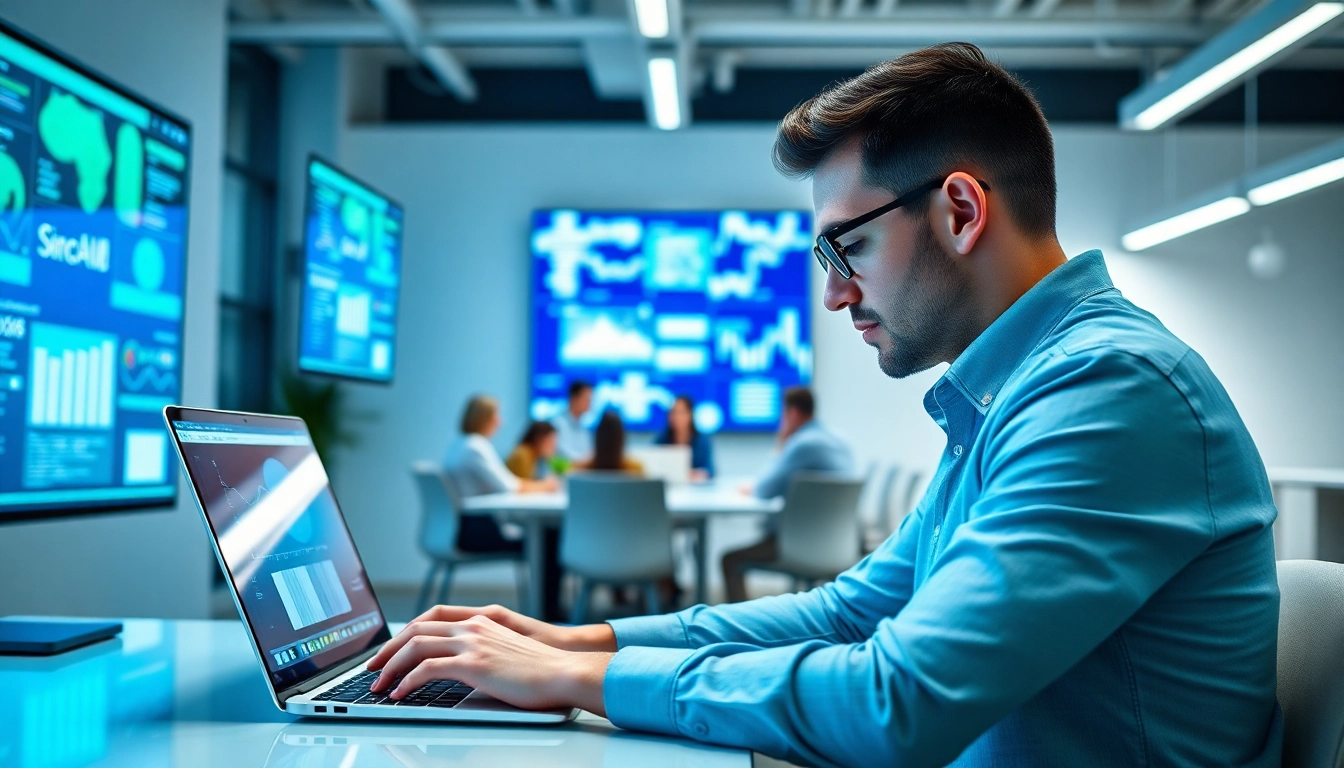 Enterprise assistant collaborating in a modern office, showcasing a digital interface.