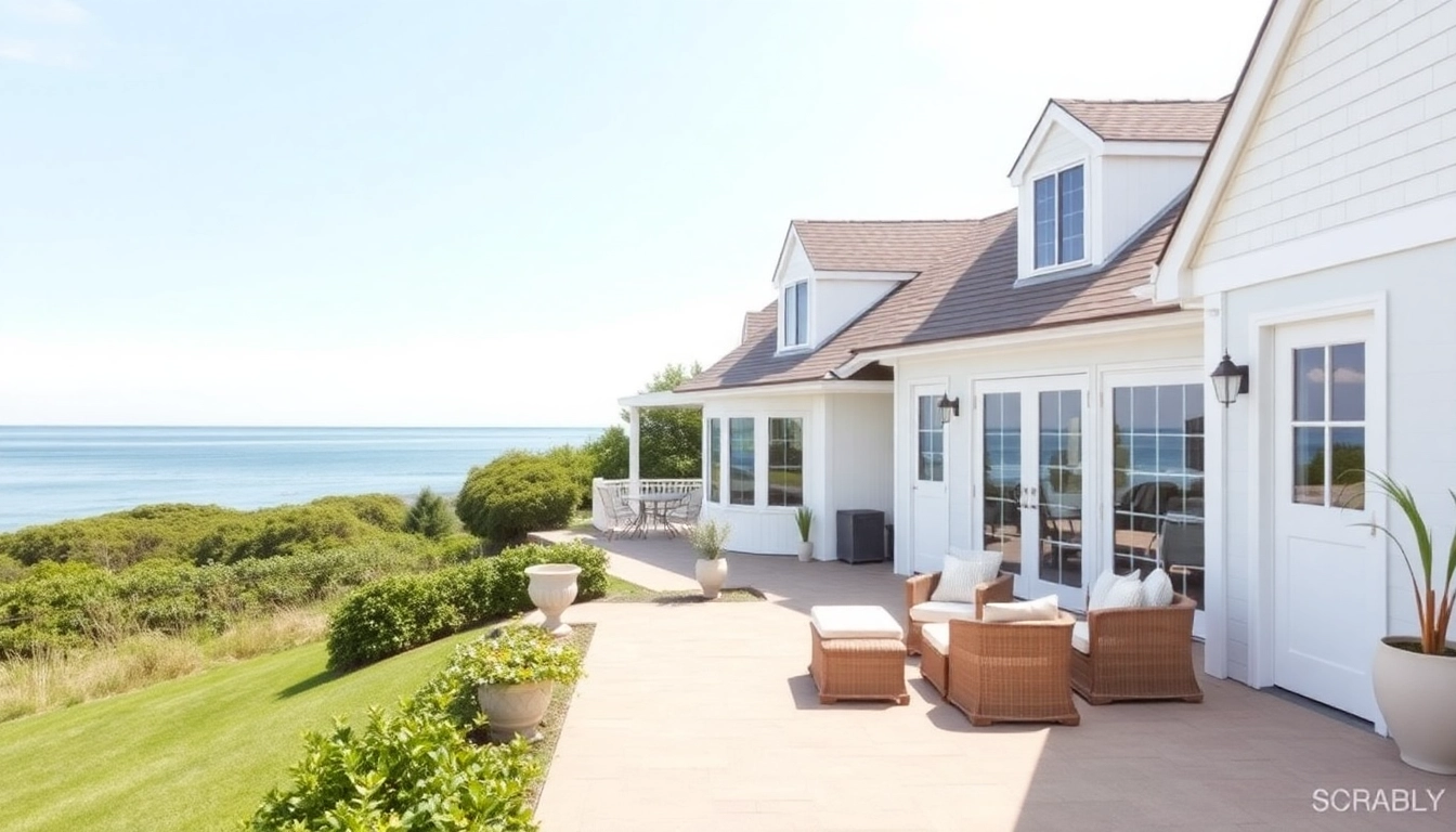 Cape cod home showcasing elegant expansion with attached garage in serene landscape.