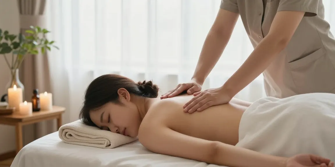 용인출장마사지 전문가가 고객을 위해 아늑한 공간에서 마사지하는 모습
