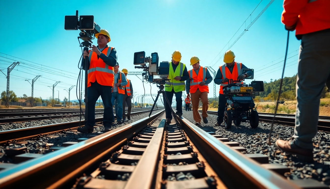 Track Inspection crew assessing railway infrastructure with specialized equipment.