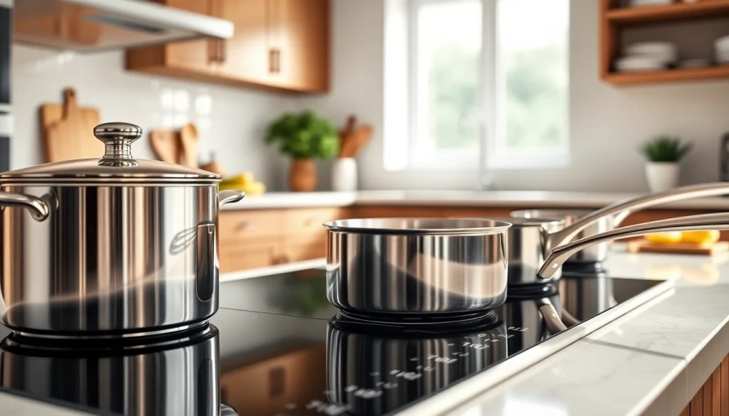 Showcasing the best cookware for induction NZ, a stainless steel pot and frying pan in a modern kitchen setting.
