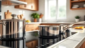 Showcasing the best cookware for induction NZ, a stainless steel pot and frying pan in a modern kitchen setting.