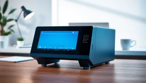 C168 device showcased in a sleek workspace with modern design elements.