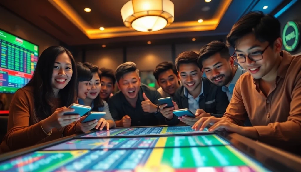 Menampilkan pemain togel online yang bersemangat dengan layar perangkat yang berwarna warni, menyoroti pengalaman bermain.