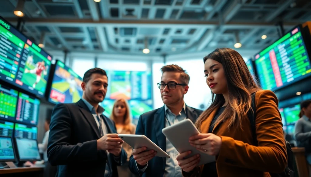 Experience the dynamic environment at the best sports betting sites in India, featuring engaged bettors exploring options.