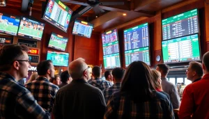Engaged bettors enjoying the best sports betting sites in Mexico in a lively bar atmosphere.