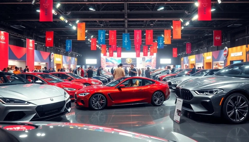 Attendees explore the vibrant displays at the Auto Cars Show featuring luxury vehicles.