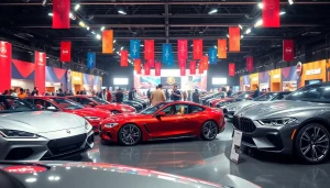 Attendees explore the vibrant displays at the Auto Cars Show featuring luxury vehicles.