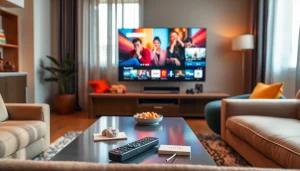 Engaging home entertainment scene showcasing iron tv pro in an inviting living room.