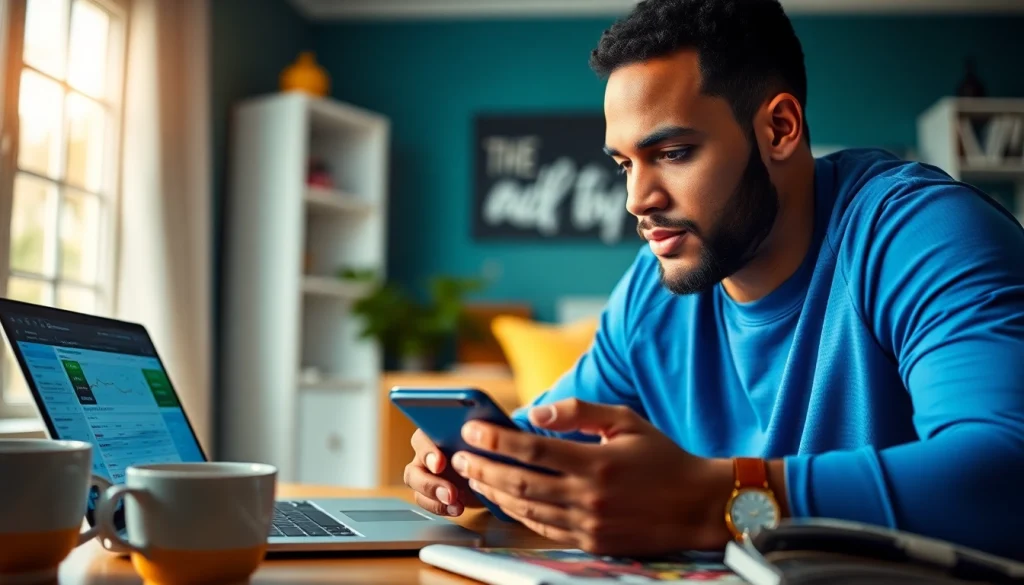 Engaging visual of best sports betting sites in India with an athlete using a betting app in a lively home environment.