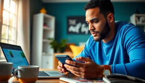 Engaging visual of best sports betting sites in India with an athlete using a betting app in a lively home environment.