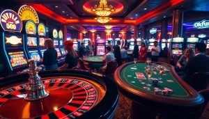 Experience the excitement at Okfun, featuring players at a vibrant casino table enjoying a thrilling game of roulette.