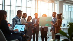 Marketing agency Fort Myers team collaborating on a digital campaign in a modern office setting.