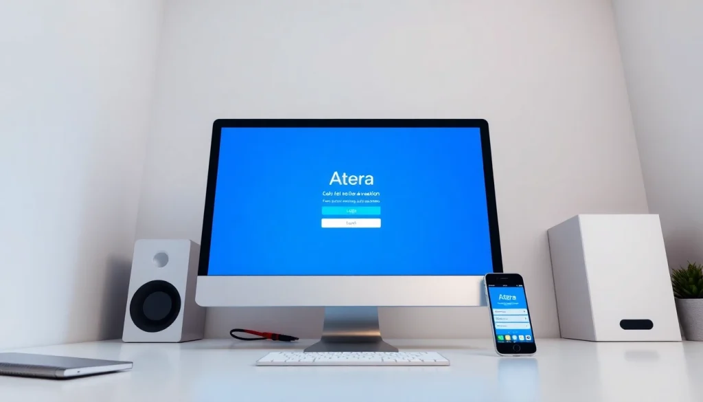 Atera login screen displayed on a desktop computer, emphasizing secure access for MSP teams.