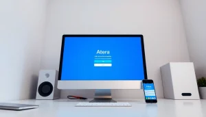 Atera login screen displayed on a desktop computer, emphasizing secure access for MSP teams.