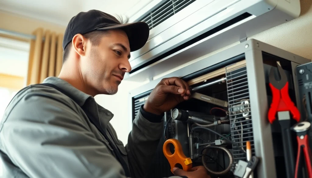 Technician providing ac repair glendale az service in a well-lit home.