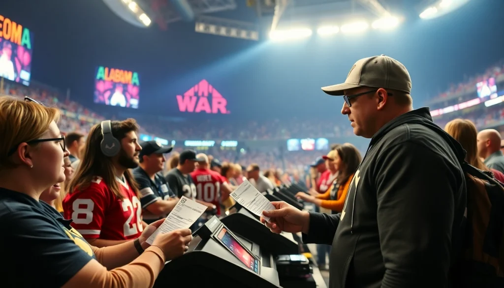 Engaged fans in sports betting Alabama environment, placing bets amid excitement.