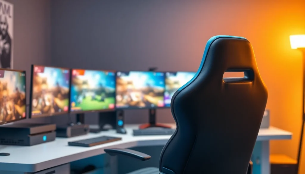 Capture the essence of honest game reviews in a vibrant gaming setup showcasing monitors and consoles.