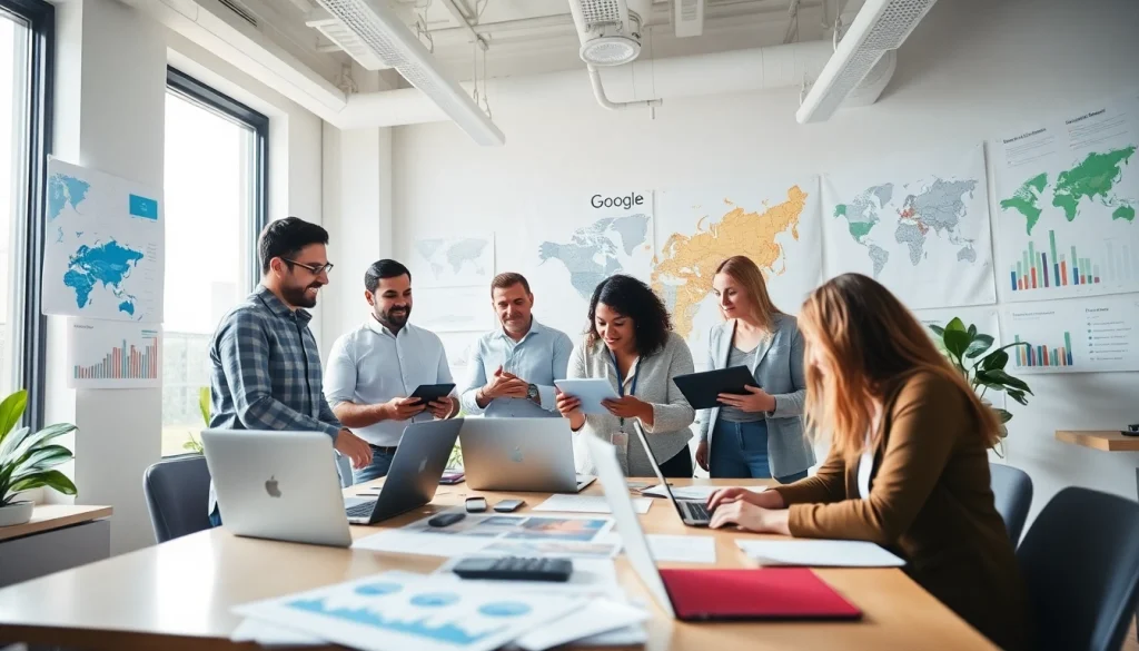 GEO Agentur team collaborating on geomarketing strategies in a modern office.