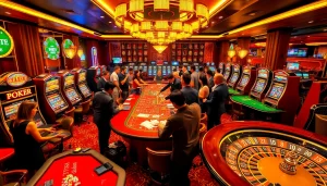 Engage in thrilling gameplay at b52club with vibrant casino tables and excited players.