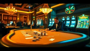 Experience the thrill of gambling with Onicplay at a high-stakes poker table full of chips and cards.