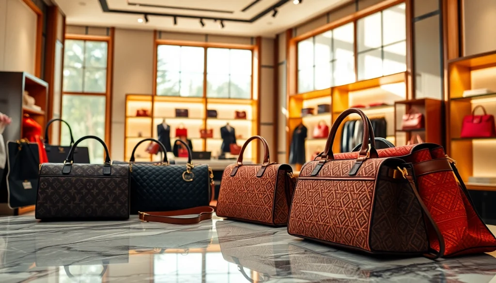 레플리카 가방이 매력적으로 전시된 고급스러운 공간의 모습입니다.