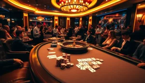 Exciting betting action at nhà cái mm88 casino, featuring poker chips and cards on a beautifully designed table.