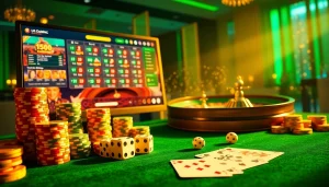 UU88 online gambling interface surrounded by poker chips, a roulette wheel, and playing cards.