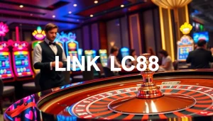 Experience LINK LC88 excitement at a luxury casino with roulette and slot machines.