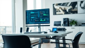 zirvegrupbilgisayar ile modern bir çalışma alanının verimliliğini gösteren zarif bir masa.