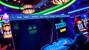 222O online betting platform interface with dynamic games and vibrant ambiance.